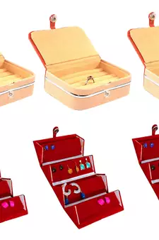 atorakushon   Velvet Jewellery Box Necklace Ring Box Earring Folder Travelling Organizer Pack of 6 (multicolor)