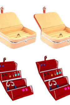 atorakushon   Velvet Jewellery Box Necklace Ring Box Earring Folder Travelling Organizer Pack of 4 (multicolor)