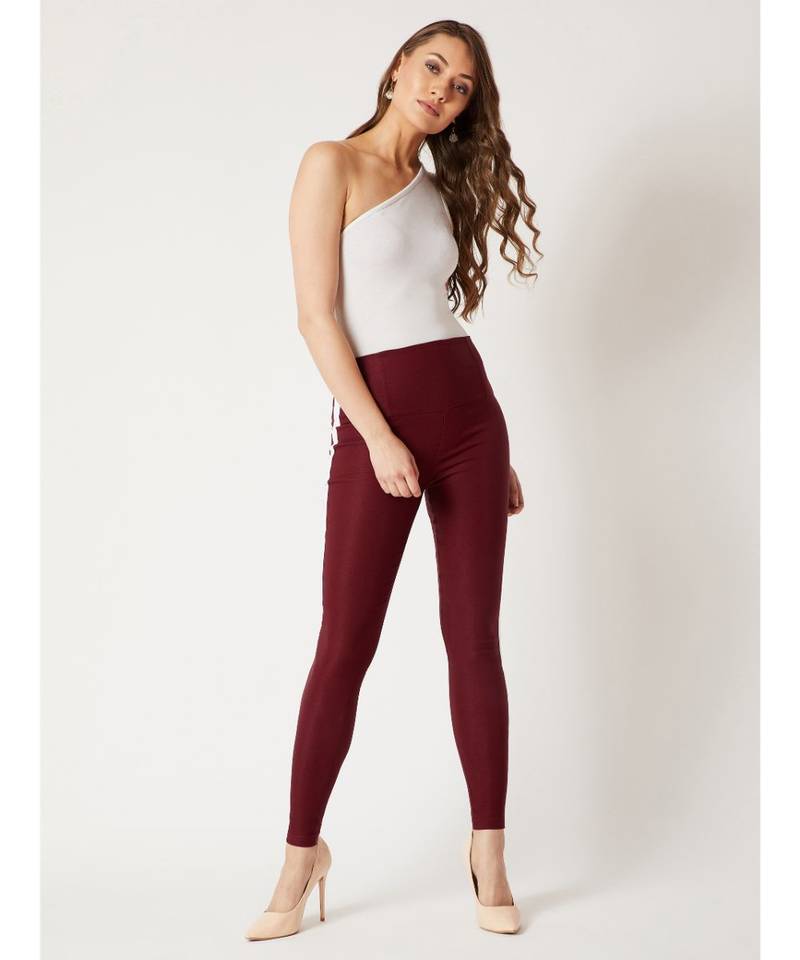 Maroon Space Bound Twill High Waist Jeggings