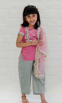 Pink And Blue Kurta Pant Set 3