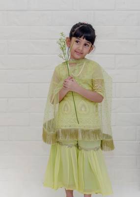 Yellow Green Chikan Work Sharara Kurta 4