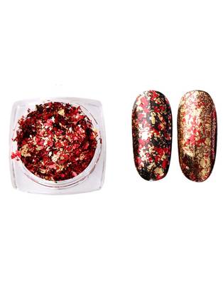 DesiButik Nail Art Aluminium Flakes powder Red::Golden 2