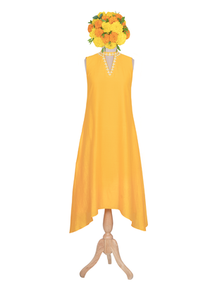 yellow embroidered Chanderi kurtis 1