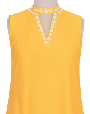 yellow embroidered Chanderi kurtis 4
