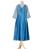 blue printed Chanderi kurtis