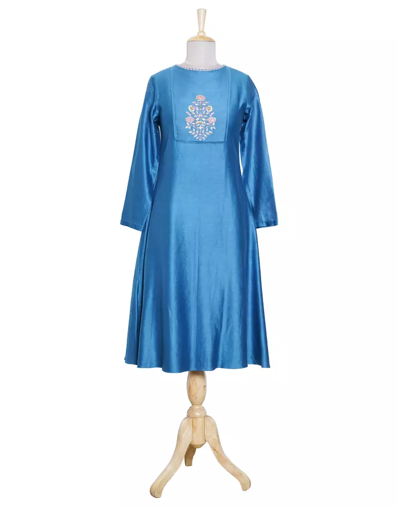 blue embroidered Chanderi kurtis