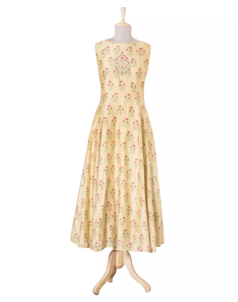 peach printed Chanderi kurtis