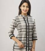 Women's Grey & Black Cotton Geomatric Printed Shirt