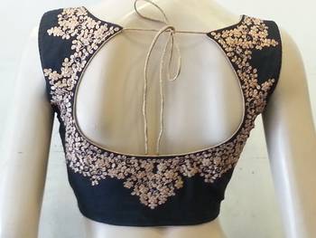 Black chanderi silk zari embroidered blouse 1