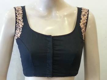Black chanderi silk zari embroidered blouse 2