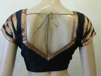 Black dupion Silk Blouse with border  on sleeves and back 1