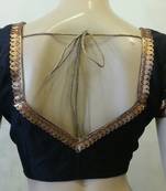 Black dupion Silk Blouse with border  on sleeves and back
