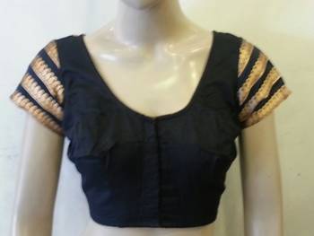 Black dupion Silk Blouse with border  on sleeves and back 2