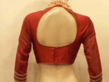 Maroon dupion silk highneck zari embroidered blouse 2