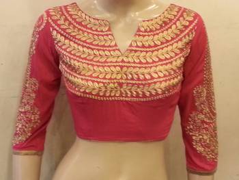 Pink embroidered chanderi silk blouse 1
