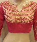 Pink embroidered chanderi silk blouse