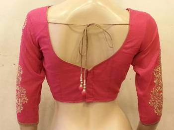 Pink embroidered chanderi silk blouse 2
