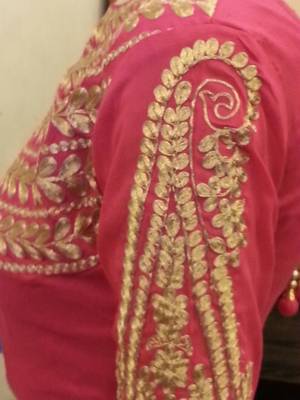 Pink embroidered chanderi silk blouse 3