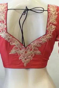 Red and Black Chanderi Silk Blouse Zari embroidery on back and sleeves