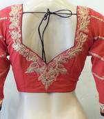 Red and Black Chanderi Silk Blouse Zari embroidery on back and sleeves