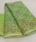 Green printed cotton silk saree with blouse