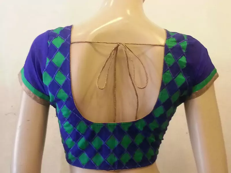 Royal Blue and Green Chanderi Silk