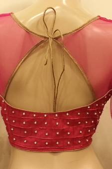 Vivacious pink net and chanderi silk front and back handworked Blouse