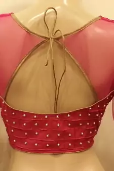 Vivacious pink net and chanderi silk front and back handworked Blouse
