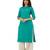 Turquoise Plain Cotton Straight Kurti with Palazzo