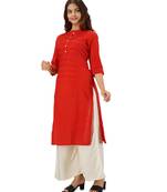 Red Plain Cotton Straight Kurti with Palazzo