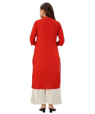 Red Plain Cotton Straight Kurti with Palazzo 3