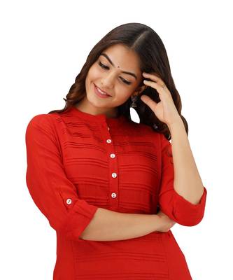 Red Plain Cotton Straight Kurti with Palazzo 4