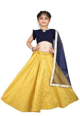 Kids Blue Blouse And Yellow Lehenga Choli  1
