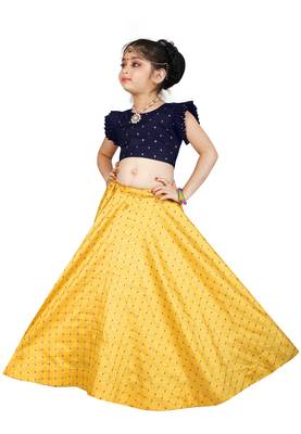 Kids Blue Blouse And Yellow Lehenga Choli  2