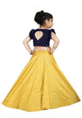 Kids Blue Blouse And Yellow Lehenga Choli  3