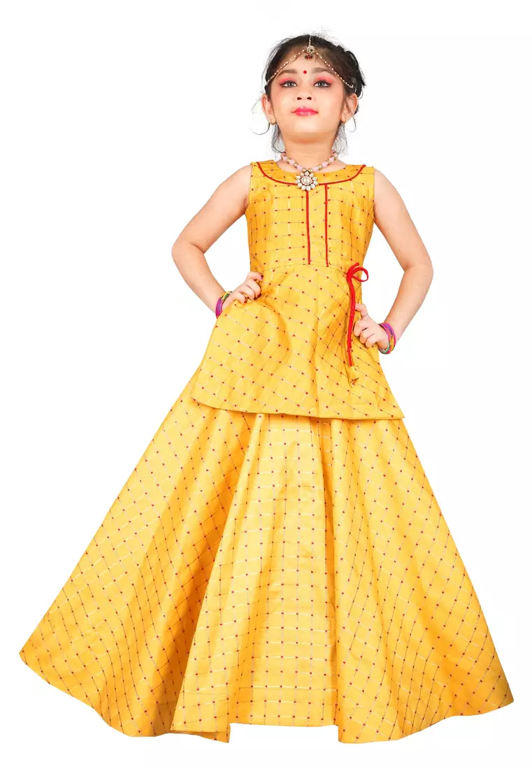Kids Girls Yellow Lehenga Choli 