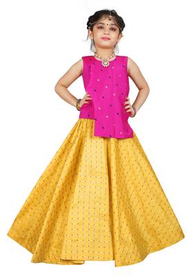 Kids Pink Top And Yellow Lehenga Choli  1