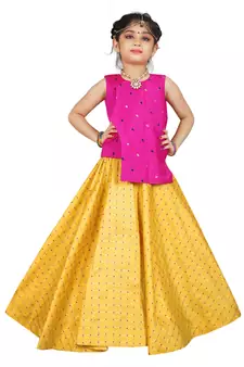 Kids Pink Top And Yellow Lehenga Choli 