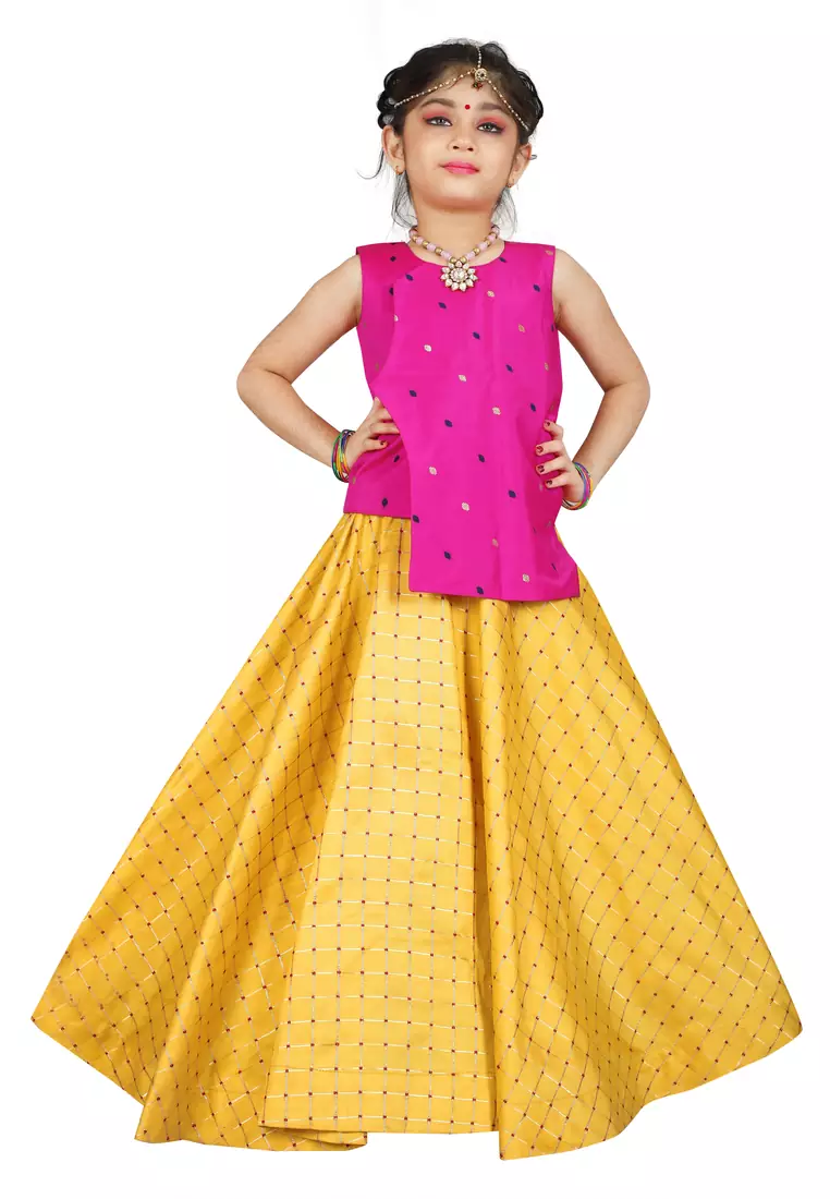 Kids Pink Top And Yellow Lehenga Choli 