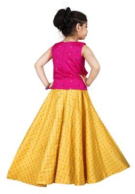 Kids Pink Top And Yellow Lehenga Choli  2