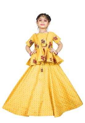 Kids Cotton Silk Yellow Wedding Wear Lehenga Choli  1