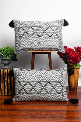 White Cotton hand block Printed Cushion Covers 1