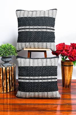 Black Soft Jute Woven Cushion Cover 1