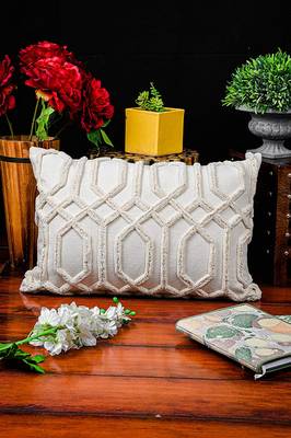 Cotton White Hand Embroidered Cushion Cover 1