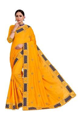 Yellow embroidered art silk saree with blouse 1