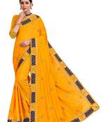 Yellow embroidered art silk saree with blouse