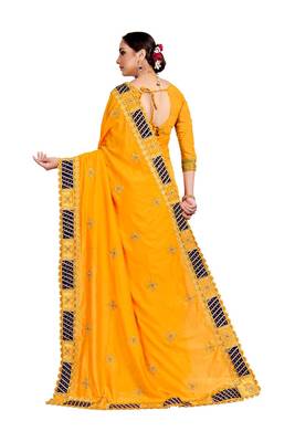 Yellow embroidered art silk saree with blouse 2
