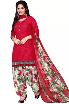 Red printed crepe salwar