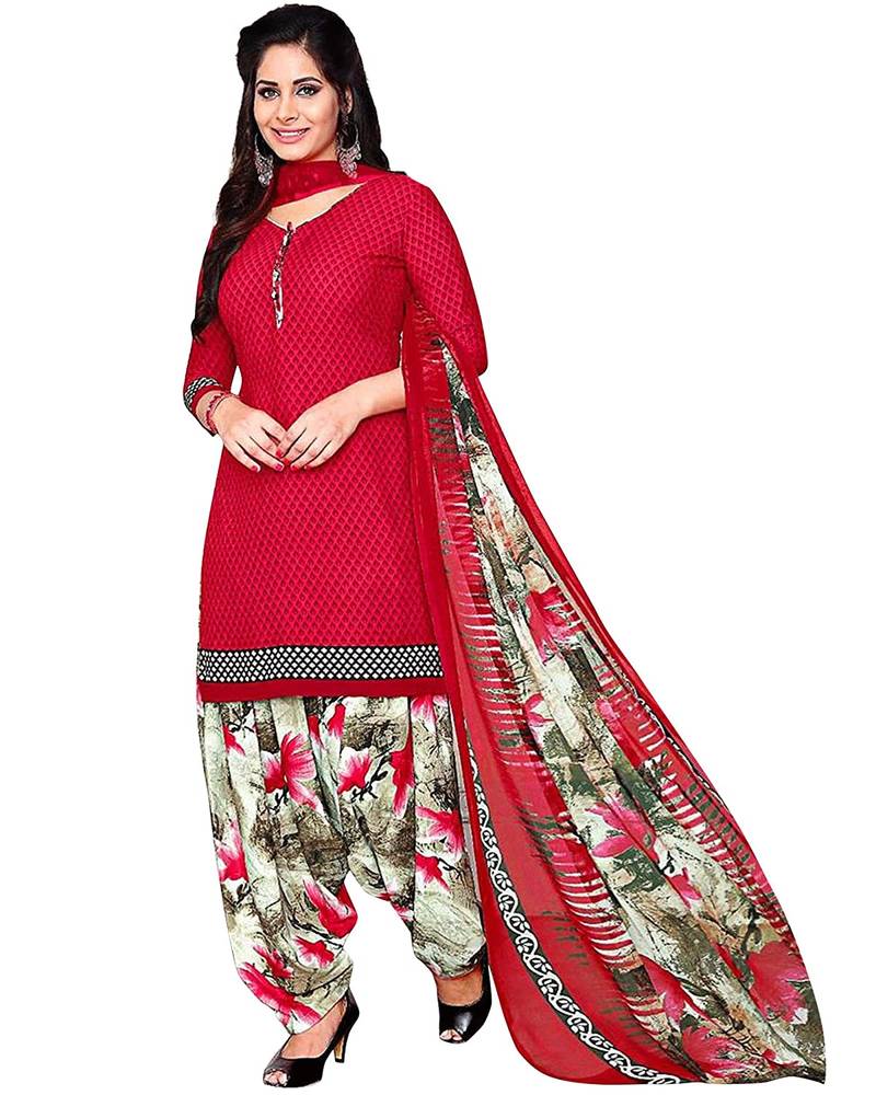 Red printed crepe salwar