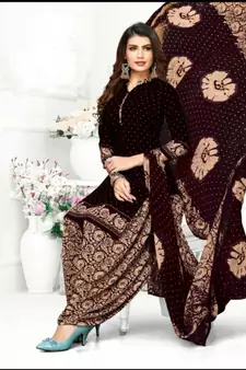 Dark-brown printed crepe salwar